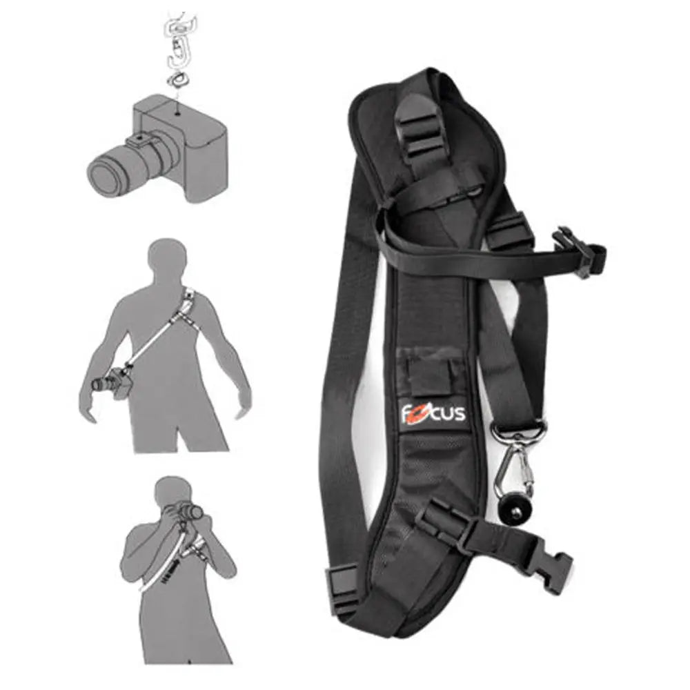 Hochwertiger Focus F-1 Quick Carry Speed Sling, weiches Schultergurt- und Nackenband für DSLR-Kamera, schwarz.